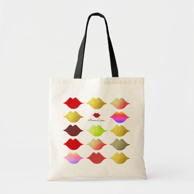 Bolsa Tote lábios coloridos elegantes para o saco. (Frente)