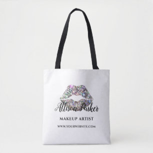 Bolsa Tote Lábios de Beijo de Artista Silver Glitter Makeup