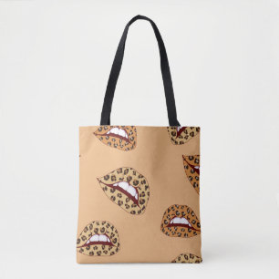 Bolsa Tote Lábios de impressão leopardo com padrão uniform