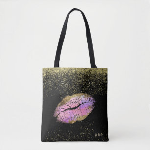 Bolsa Tote *~* Lábios Dourados cor-de-rosa Dourados com brilh