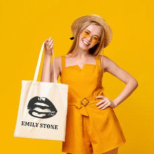 Bolsa Tote lábios preto e branco