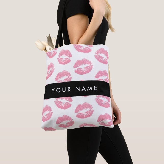 Bolsa Tote Lábios Rosa, Beijo, Batom, Seu Nome, Personalizar (Close Up)