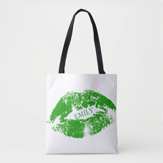 Bolsa Tote Lábios Verdes Monogramas (Frente)