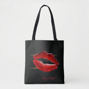 Bolsa Tote Lábios Vermelhos Glitter Modernos e Elegantes, Per