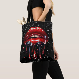 Bolsa Tote Lábios Vermelhos Gotejando Brilho Glamour Faísca