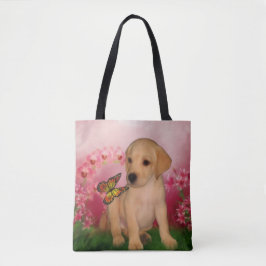 Bolsa Tote Labrador Amarelo Flores de Borboleta Cão Arte