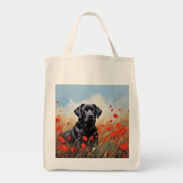 Bolsa Tote Labrador em papoilas (Frente)