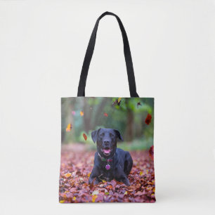 Bolsa Tote Labrador Negro Em Folhas De outono