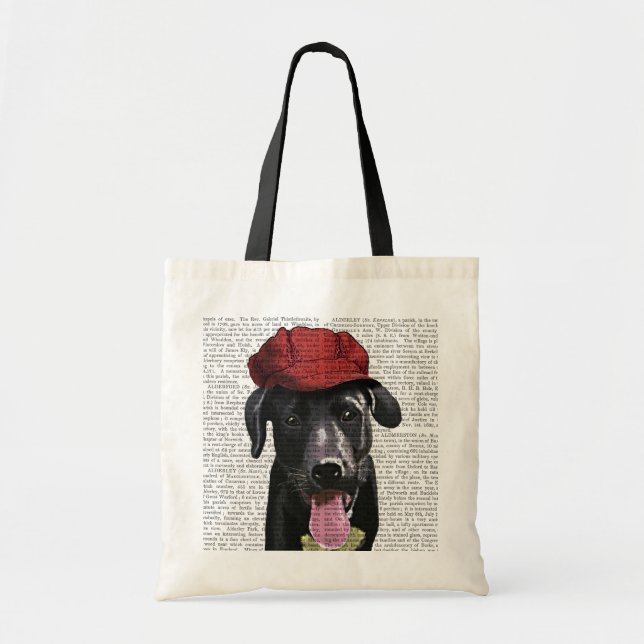 Bolsa Tote Labrador Preto com Boné Vermelho (Frente)