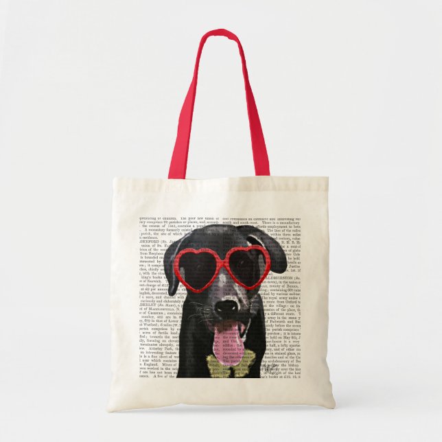Bolsa Tote Labrador Preto Com Óculos De Sol De Coração (Frente)