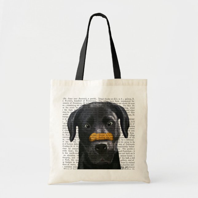 Bolsa Tote Labrador Preto com Osso no Nariz (Frente)