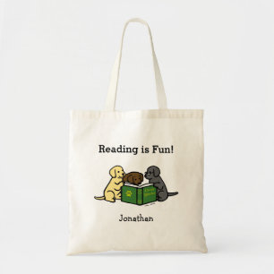 Bolsa Tote Labrador Puppies Lendo Cartoon