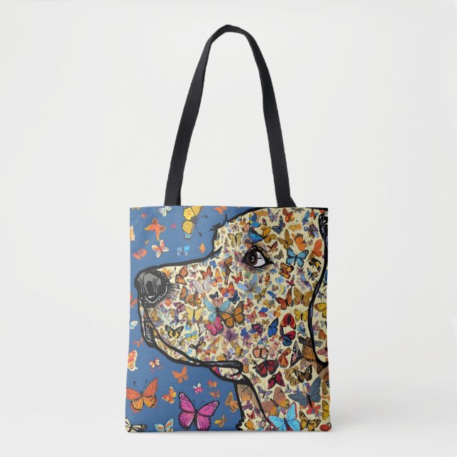 Bolsa Tote Labrador Retriever Butterfly Dog Art | Yellow Lab (Frente)