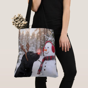 Bolsa Tote Labrador Retriever preto de Natal com boneco de ne