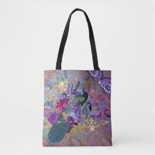 Bolsa Tote Lace floral de pavão-de-pavão