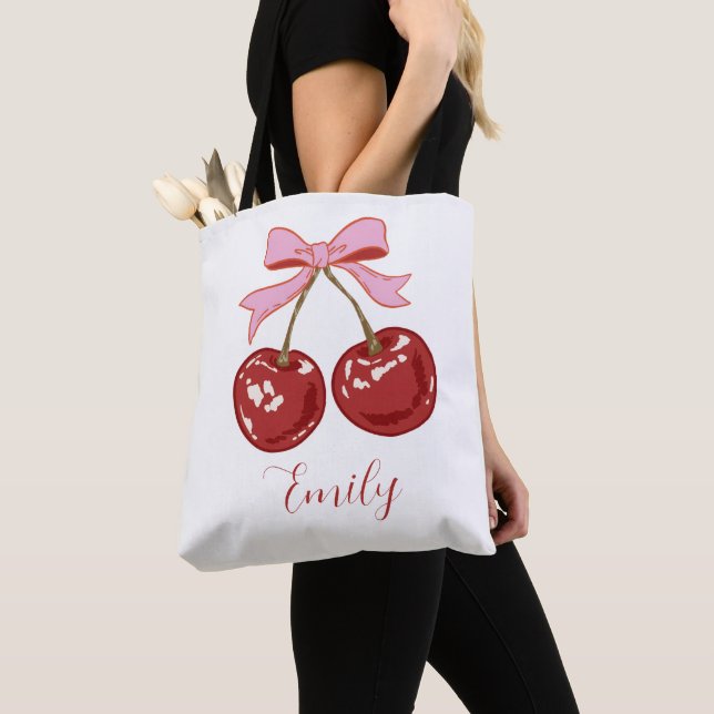 Bolsa Tote Laço Cereja Coquette Personalizado  (Close Up)