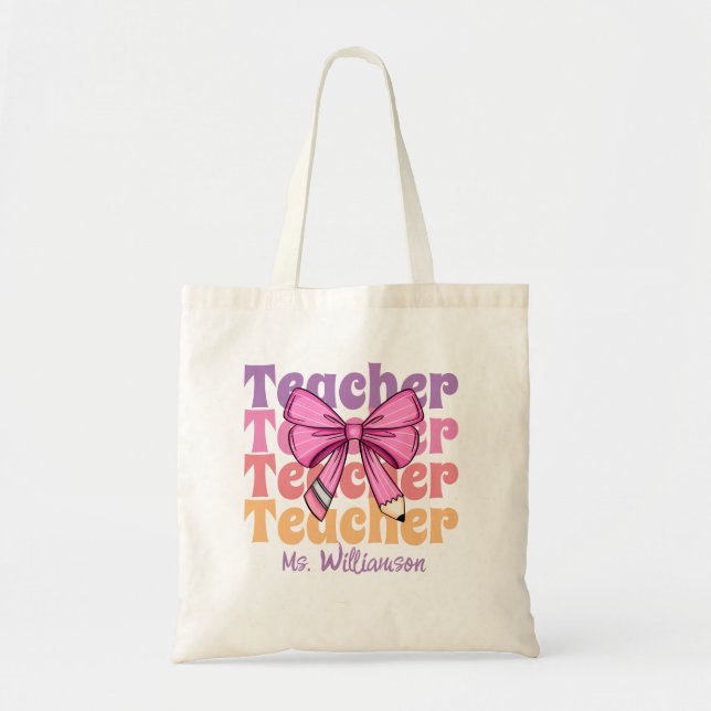 Bolsa Tote Laço Coquette Rosa Professor Personalizado (Frente)