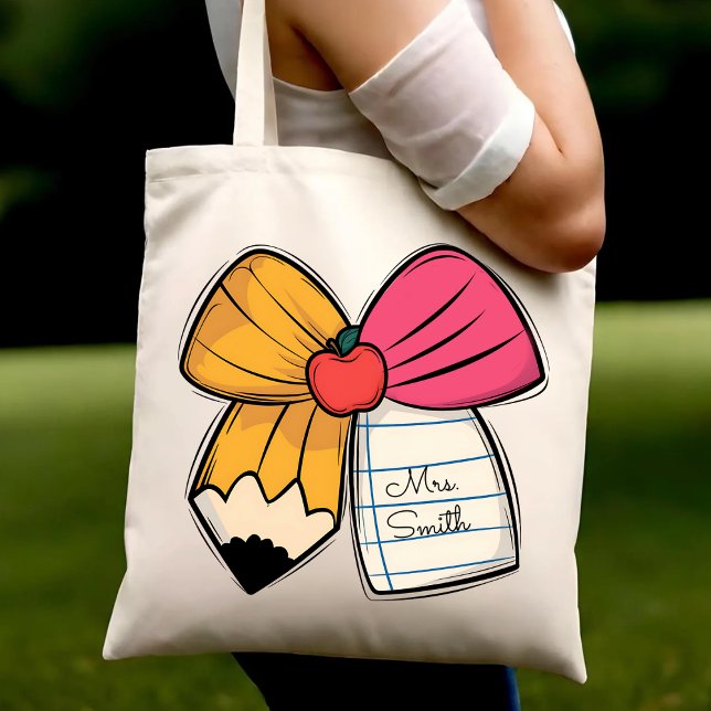 Bolsa Tote Laço de Coquete de Professora Personalizado Nome d (Criador carregado)