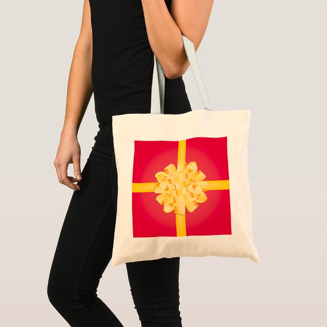 Bolsa Tote Laço de presente em ouro amarelo elegante com pomp (Criador carregado)