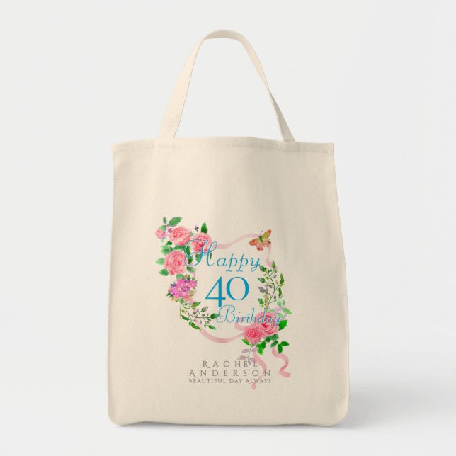 Bolsa Tote Laço de Rosa Rosa 40º Aniversário (Frente)