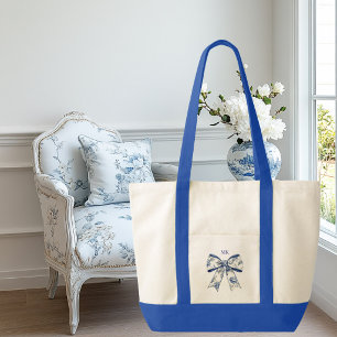 Bolsa Tote Laco Floral Azul e Verde com Corte Contraste