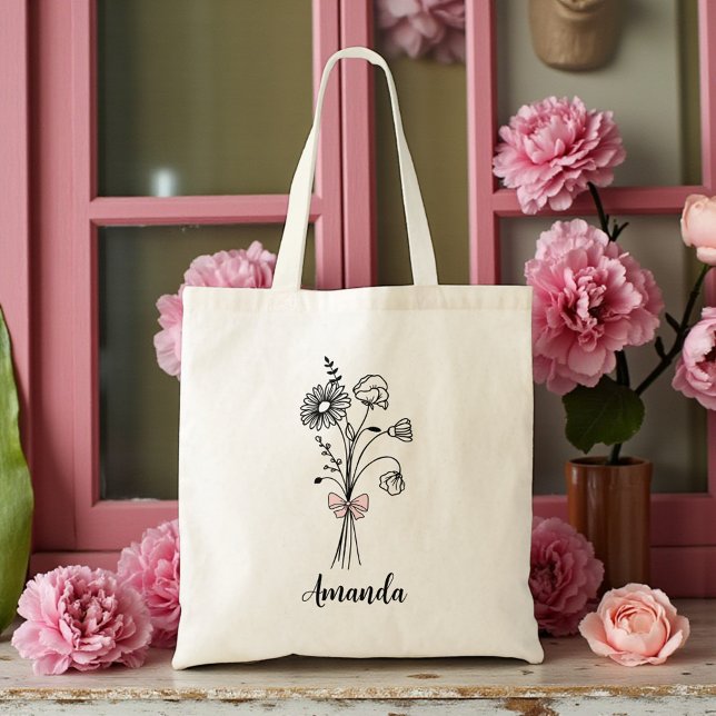 Bolsa Tote Laço Rosa Floral Personalizado Para Damas de Honra (Criador carregado)