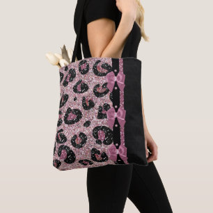 Bolsa Tote Laços de Fita Estampa de Leopardo Rosa RAB Rockabi