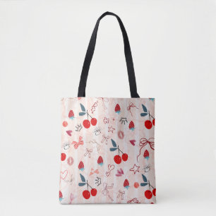 Bolsa Tote Laços e Estrelas de Cereja Doce - Design Estético