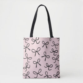 Bolsa Tote Laços Pretos Pequenos e Fofos na Moda Rosa