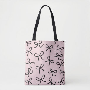 Bolsa Tote Laços Pretos Pequenos e Fofos na Moda Rosa