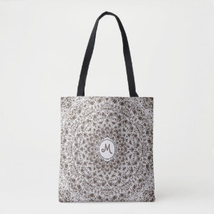 Bolsa Tote Lacy Lace White Design no Brown