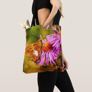 Bolsa Tote Lady Butterfly Wild Aster Flower Art Pintada