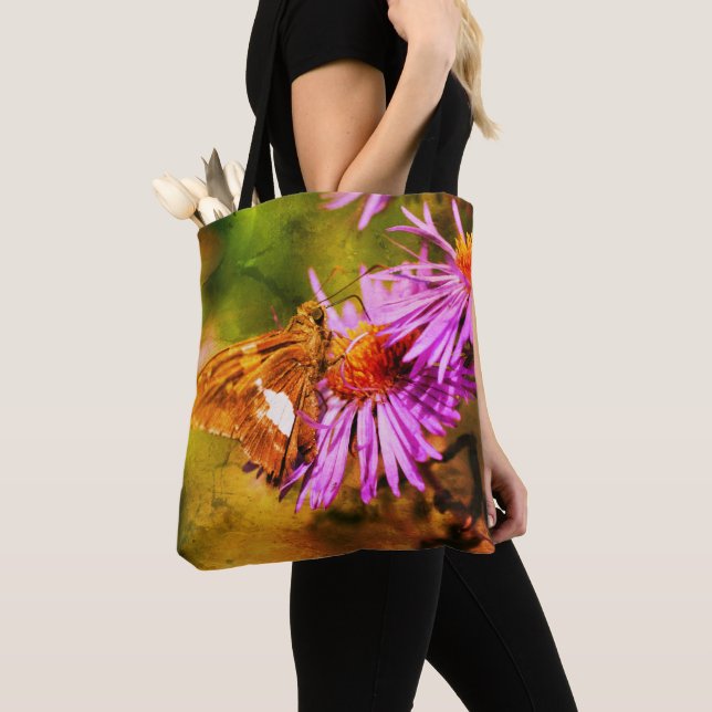 Bolsa Tote Lady Butterfly Wild Aster Flower Art Pintada (Close Up)