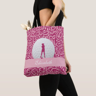 Bolsa Tote Lady Golfer Silhouette - Padrão de nome personaliz