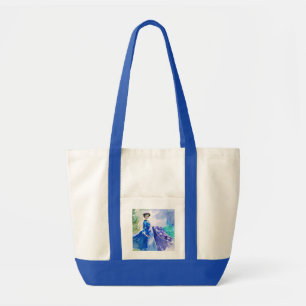 Bolsa Tote Lady in Blue Vress - Pintura por Aquarela