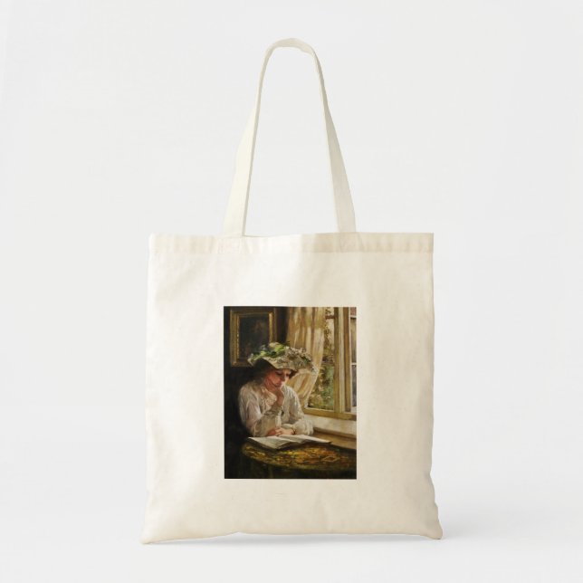 Bolsa Tote Lady Reading por uma janela (Frente)