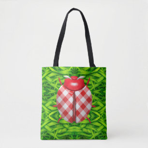 Bolsa Tote Ladybug na grama gingham cheque bonito
