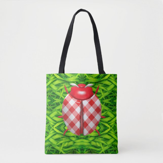 Bolsa Tote Ladybug na grama gingham cheque fofo (Frente)
