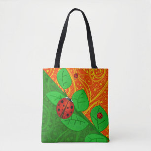Bolsa Tote Ladybug Whimsey 3D Folk Art