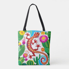 Bolsa Tote Lagartixa do Sudoeste com Flores de Cacto