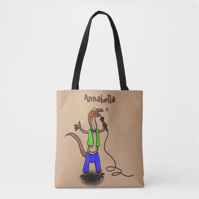 Bolsa Tote Lagarto engraçado cantando com desenho de microfon (Frente)