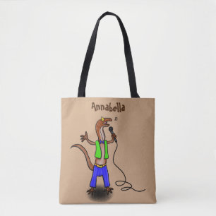 Bolsa Tote Lagarto engraçado cantando com desenhos de microf