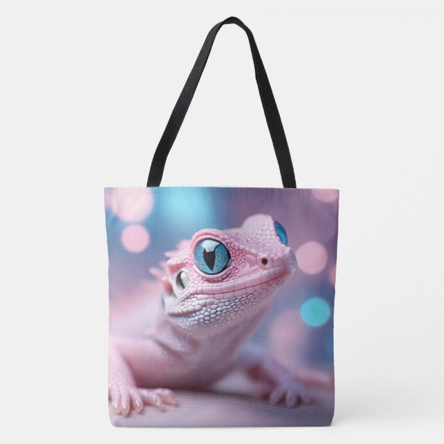 Bolsa Tote Lagarto Rosa Bonito com Olhos Azuis Grandes (Frente)