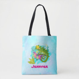 Bolsa Tote Lagarto Tropical com Flores no Azul Turquesa