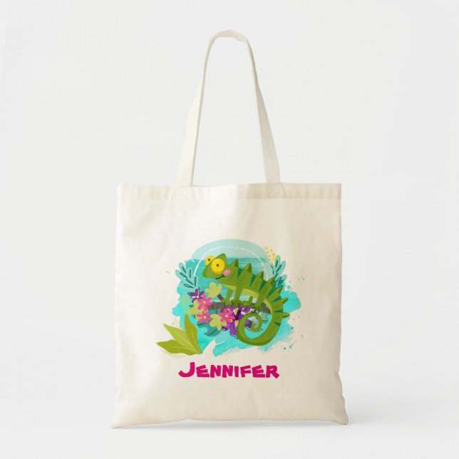 Bolsa Tote Lagarto Tropical com Flores Personalizadas (Frente)