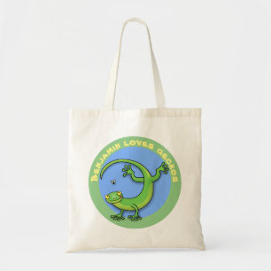 Bolsa Tote Lagarto verde-gecko bonito e feliz com desenho ani