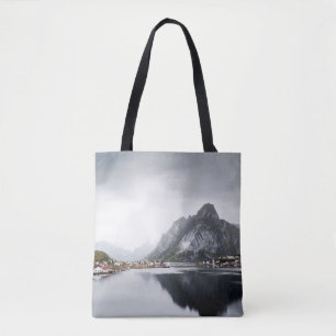 BOLSA TOTE LAGO ARREDONDADO POR CASAS E MONTANHAS