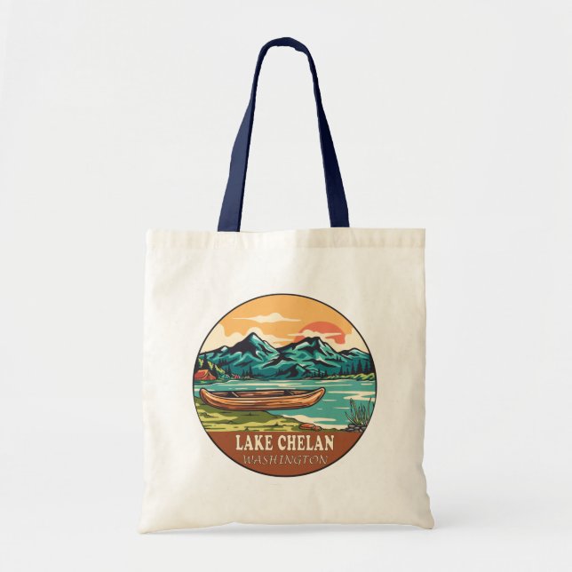 Bolsa Tote Lago Chelan Washington Barco Fish Emblem (Frente)