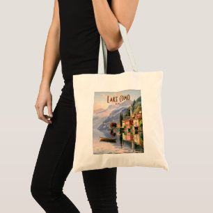 Bolsa Tote Lago Como Itália Aquarela de Viagem Vintage Person