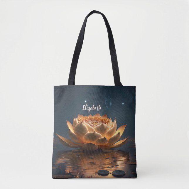 Bolsa Tote Lago da Flor de Lótus Escuro (Frente)
